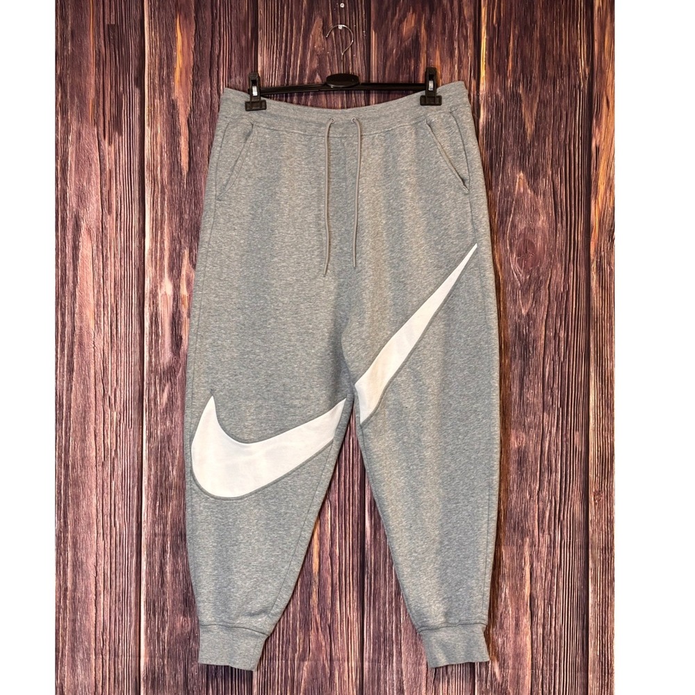 Nike Joggers Mens XL Gray White Big Swoosh Fleece Sweatpants BV39 37-063 Vintage